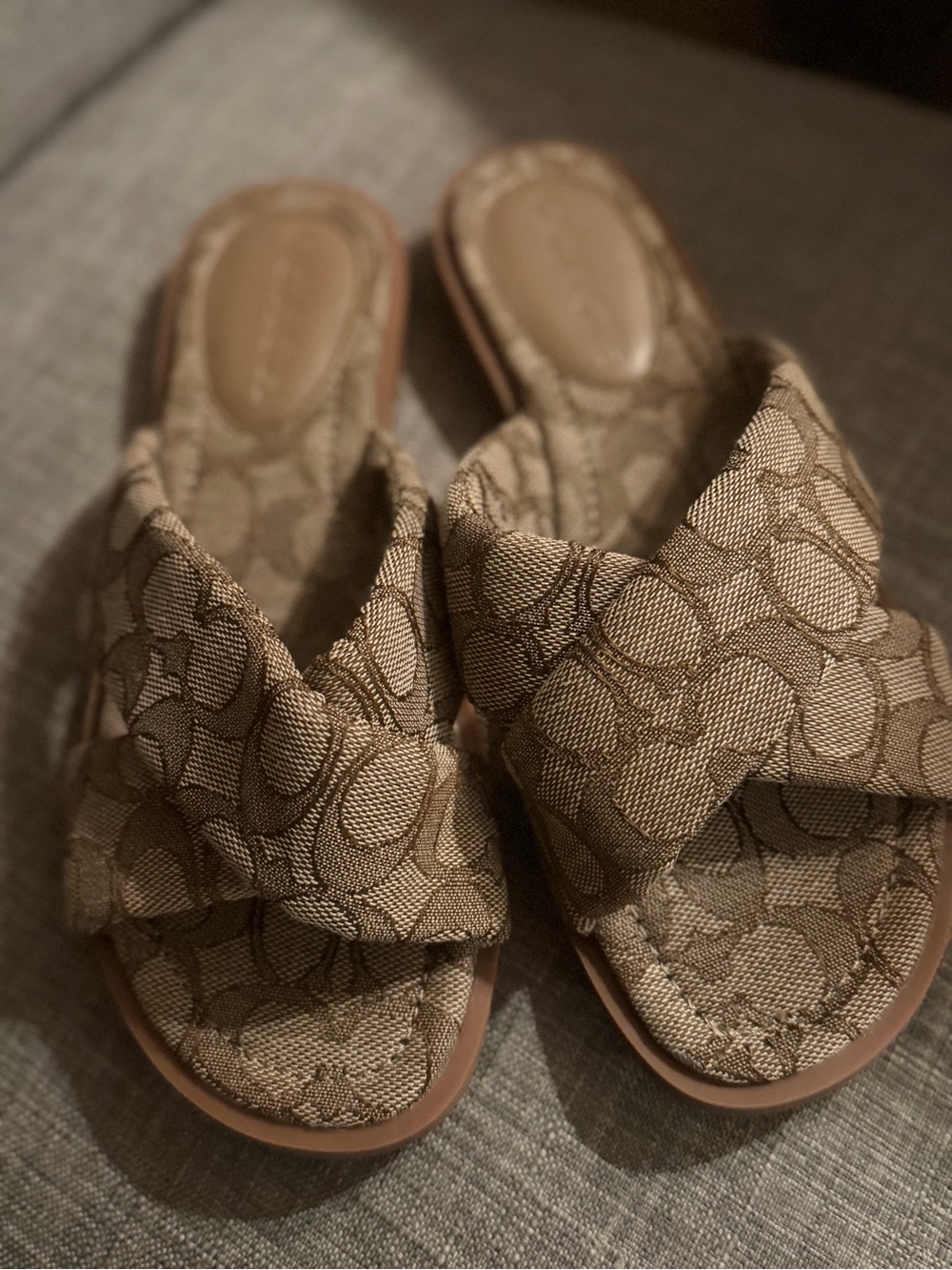 Coach Beige Signature Canvas Slide Sandals - Picture 4 of 6